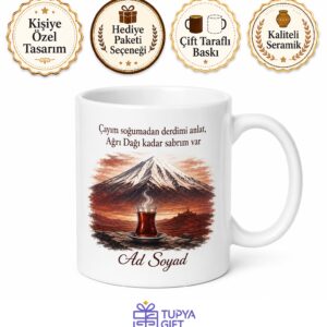 Doğu İnsanı Ağrı Dağı Çay Tiryakisi Soğuk İklim Sıcacık Yürek Kupa Bardak Hediye