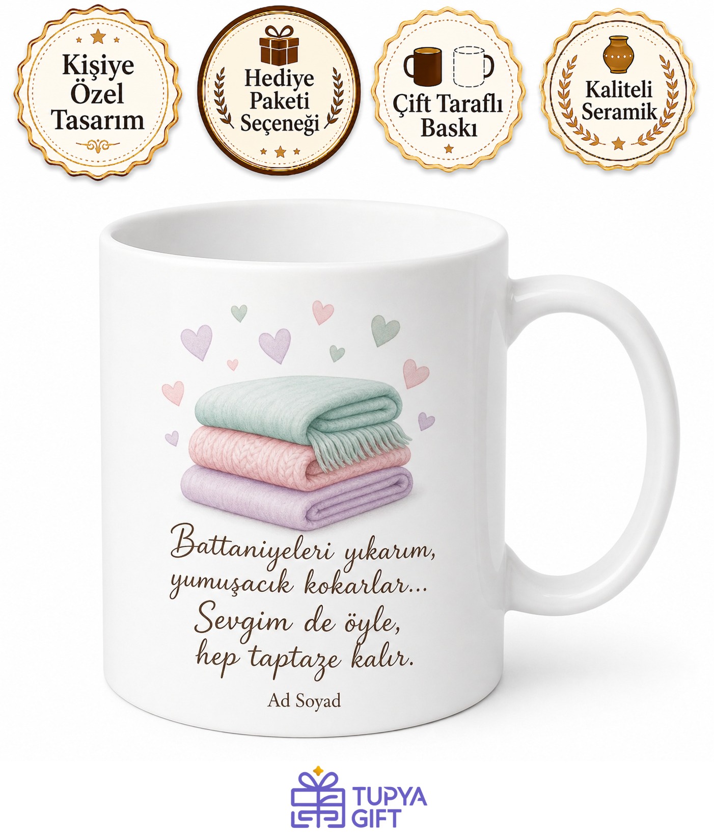 Battaniye Yıkayan Annelere Polar Battaniye Yumuşacık Kupa Bardak Hediye