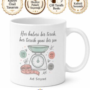Diyetisyen Tartı Ölçümü Kalori Sayacı İncecik Fit Beden Kupa Bardak Hediye
