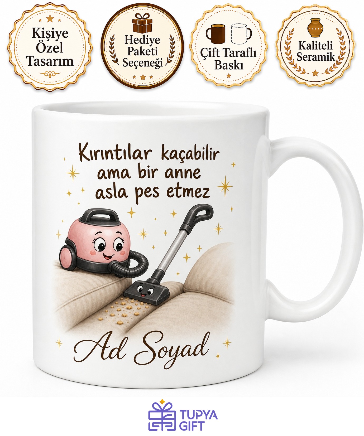 Koltuk Süpüren Annelere Özel Temizlik Temalı Komik Kupa Bardak Hediye