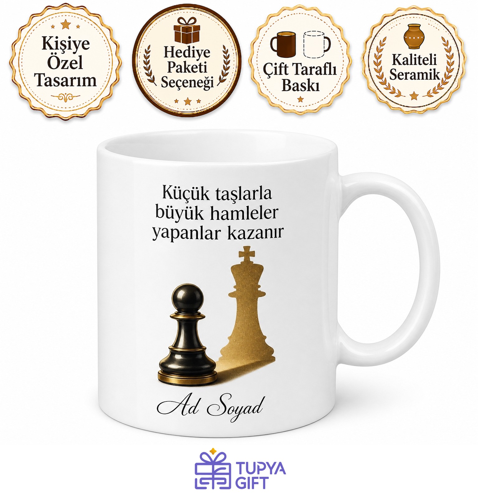 Satrançta Piyonla Şah Çeken Taktik Dehası Zihinsel Üstünlük Kupası Hediye Bardak