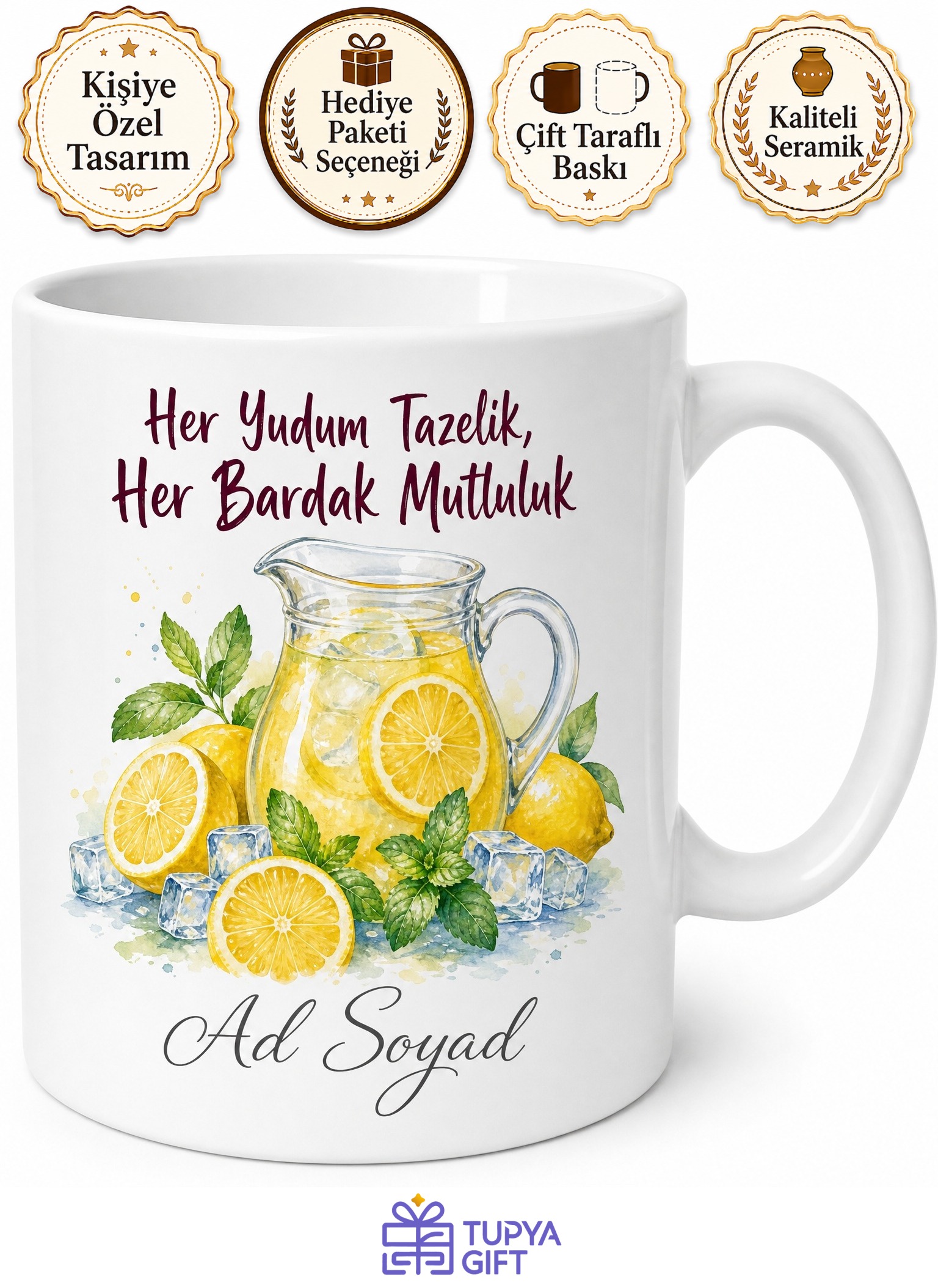 Buzcuya Hediye Limonata Temalı Kupa Bardak Yaz Serinliği Ev Yapımı Limonata Satanlara Özel Tasarım