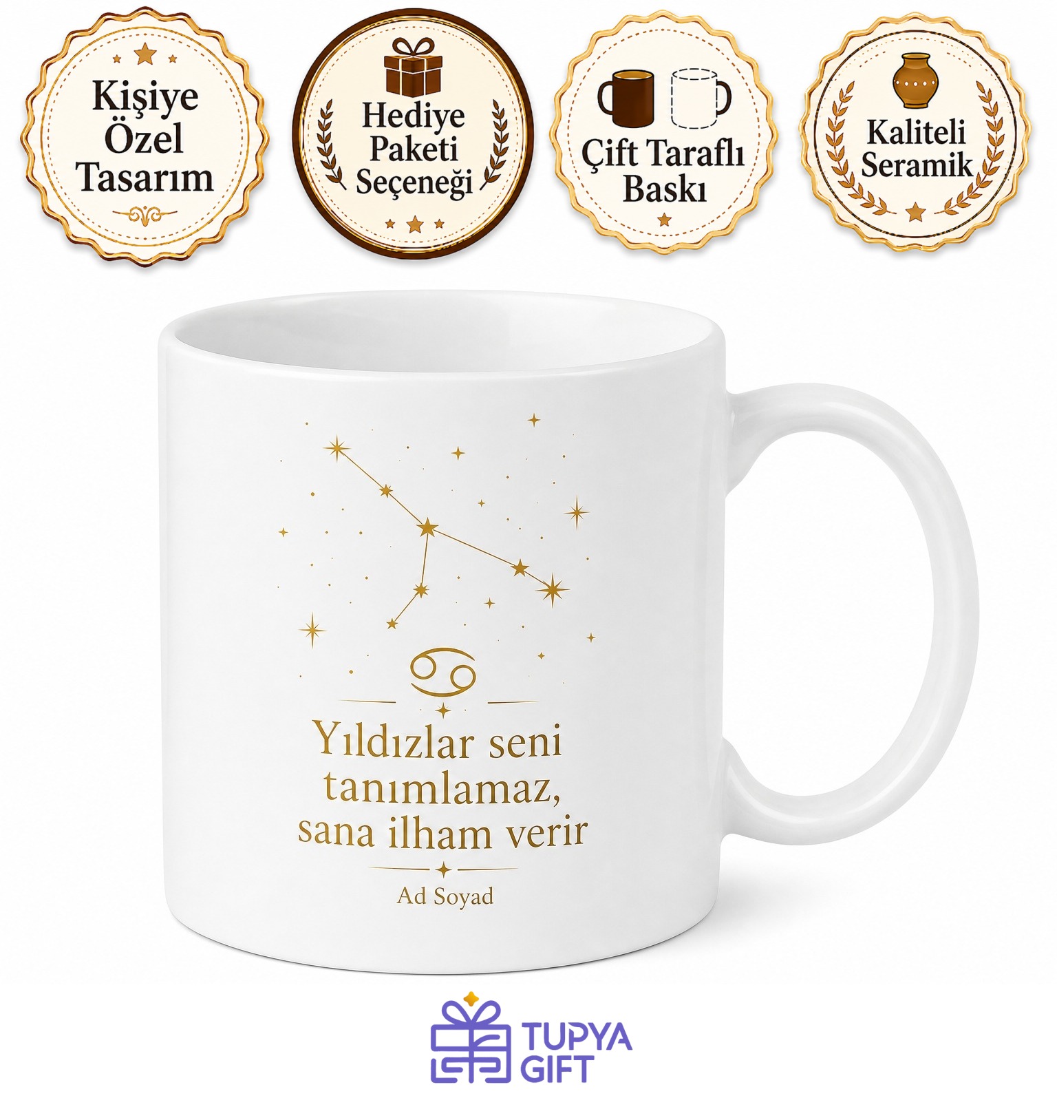 Burç Özellikleri Ve Takımyıldızı Çizimli Astroloji Hediye Kupa Bardak