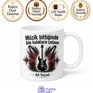 Rock Dinleyenlere Elektro Gitar Solo Konser Headbang Baskılı Porselen Kupa Bardak Hediye