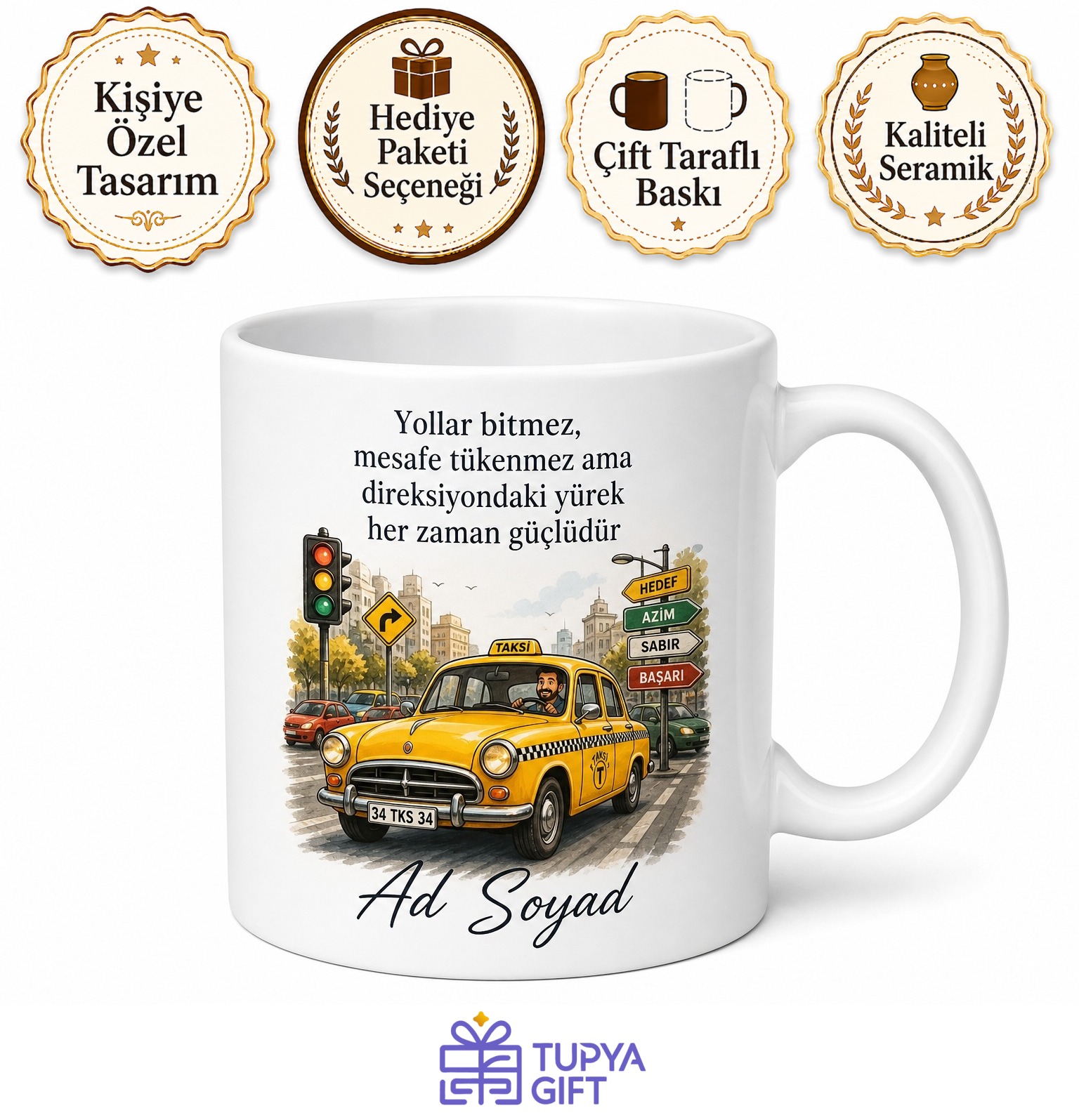 Sarı Taksi Şoförüne Taksametre Açılışı Trafik Çilesi Çay Kupası Hediye