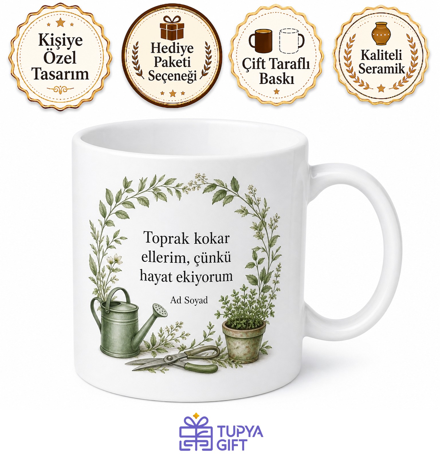 Bahçıvana Hediye Toprak Kokusu Çiçek Sulama Bitki Budama Çim Biçme Peyzaj Kupa Bardak