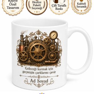 Steampunk Dişli Çark Buhar Gücü Viktorya Tasarım Porselen Kupa Bardak Hediye