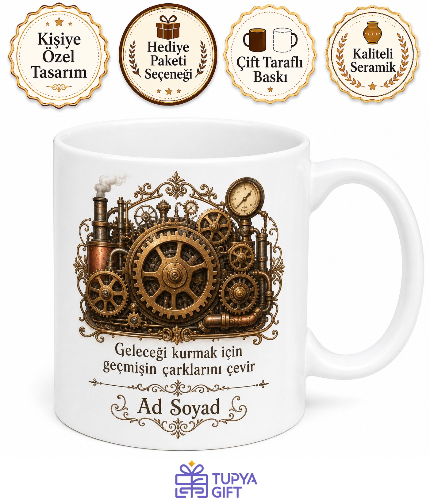 Steampunk Dişli Çark Buhar Gücü Viktorya Tasarım Porselen Kupa Bardak Hediye