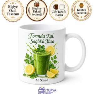 Detoks Yeşil İçecek Maydanoz Limon Formda Kalma Kupa Bardak Hediye
