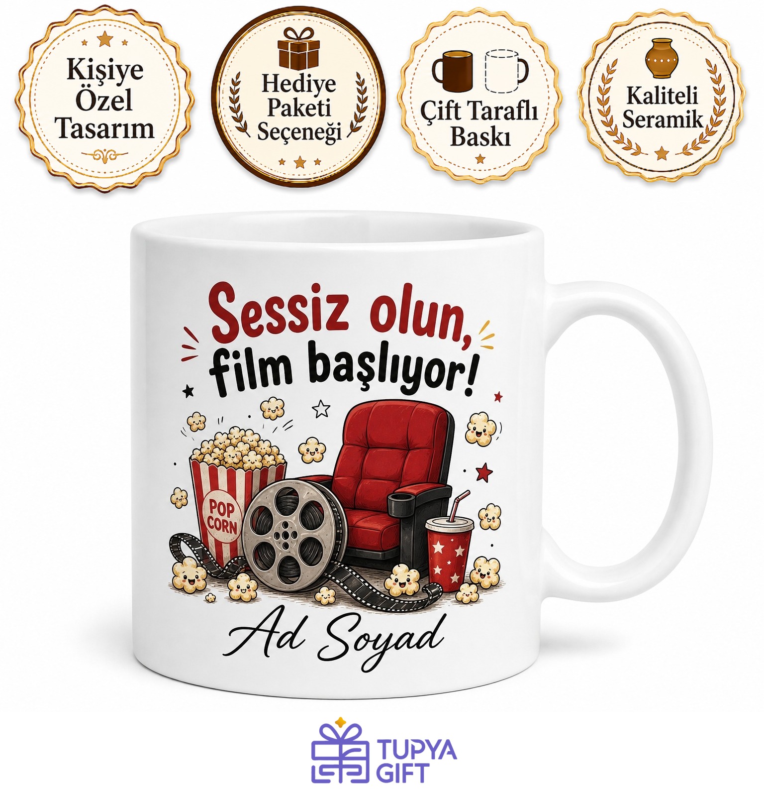 Patlamış Mısır Film İzleyenlere Ev Sineması Kupa Bardak Hediye