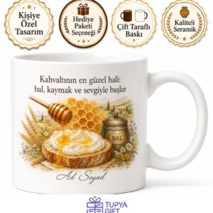 Bal Kaymak Petek Balı Kaymaklı Ekmek Sabah Kahvaltısı Köy Lezzeti Kupa Bardak Hediye