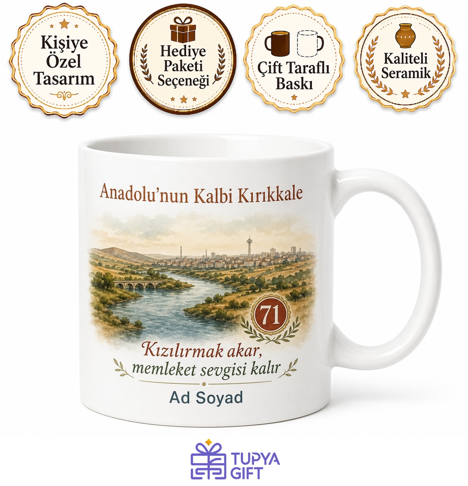 Kırıkkale Plakalı Kızılırmak Manzaralı Anadolu Ruhu Kupa Bardak Hediye