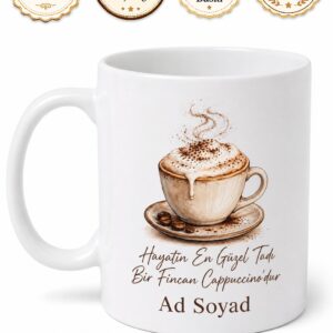 Cappuccino Severlere Özel Bol Köpüklü Kahve Çikolata Tozlu Baskılı Kupa Bardak Hediye