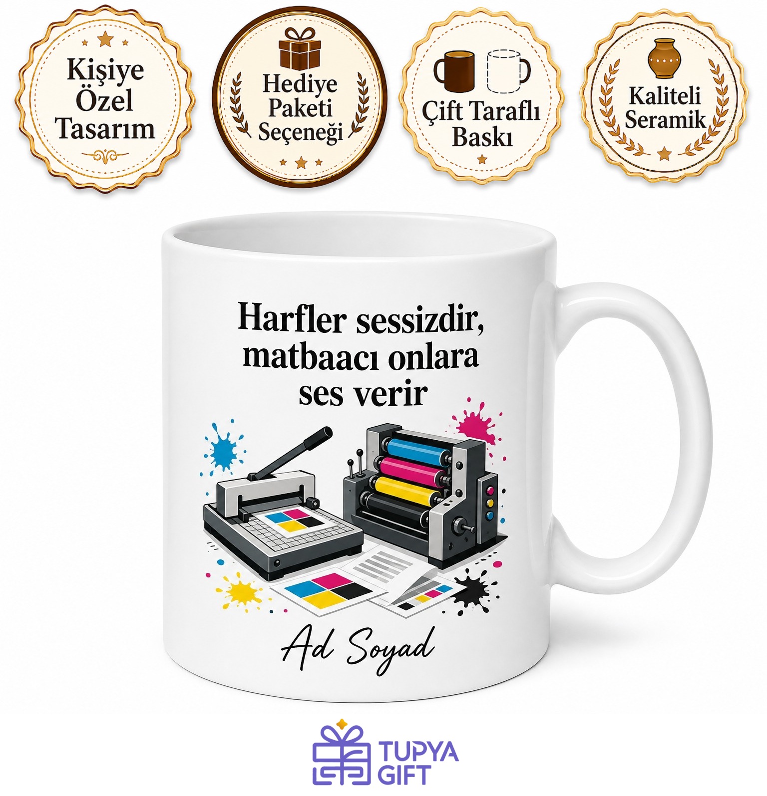 Matbaacıya Hediye Kupa CMYK Baskı Makinesi Kağıt Kesim Matbaa Ofisi Bardak
