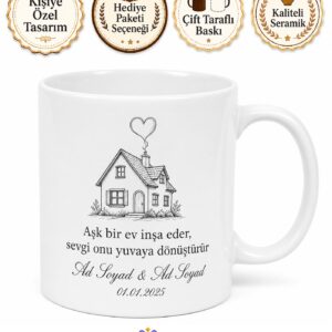 Yeni Evli Çiftlere Özel İsimli Tarihli İlk Evimiz Kupası Hediye Bardak