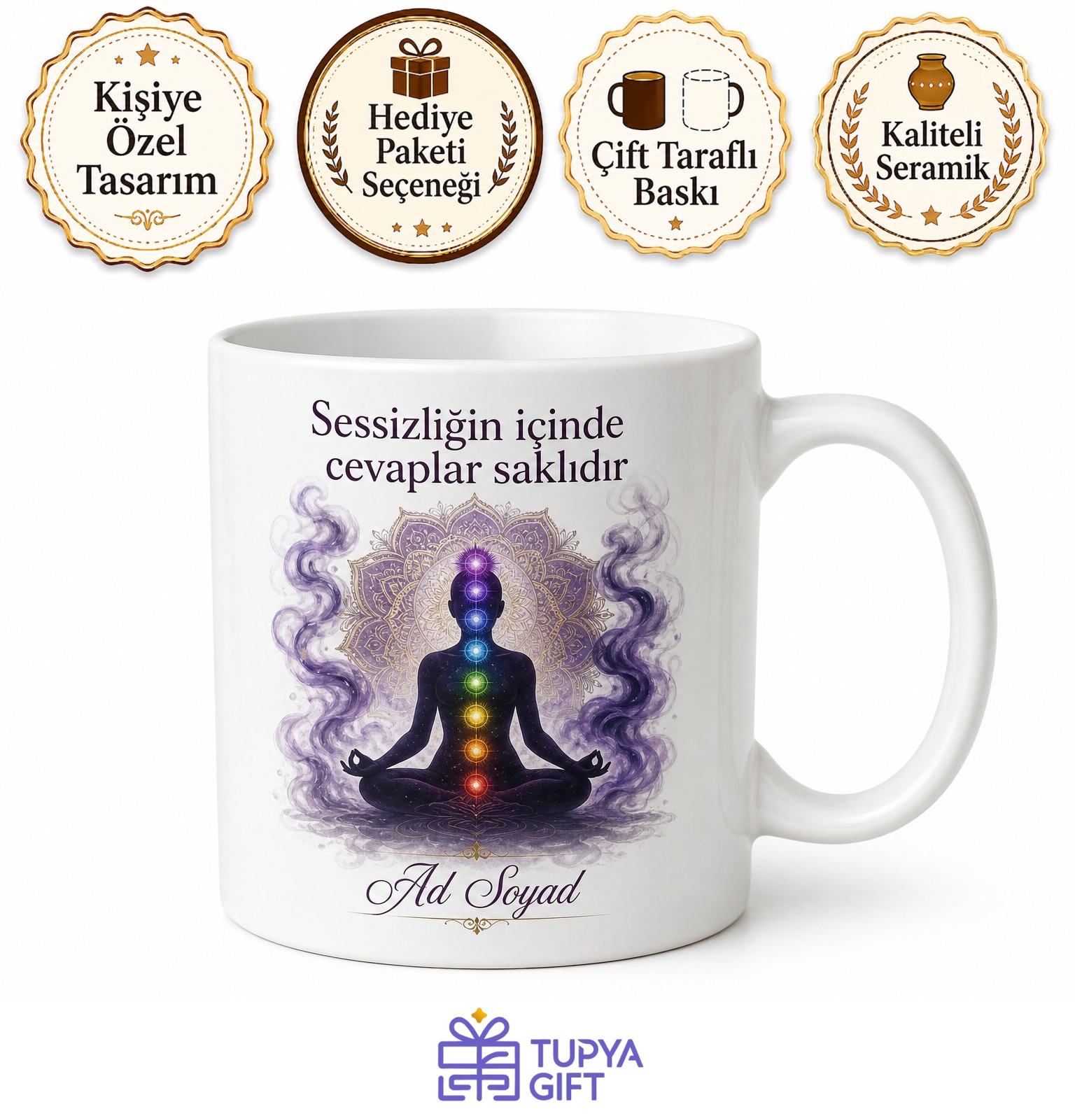 Meditasyon Eğitmeni Çakra Taşları Tütsü Dumanı İçsel Huzur Kupa Hediye Bardak