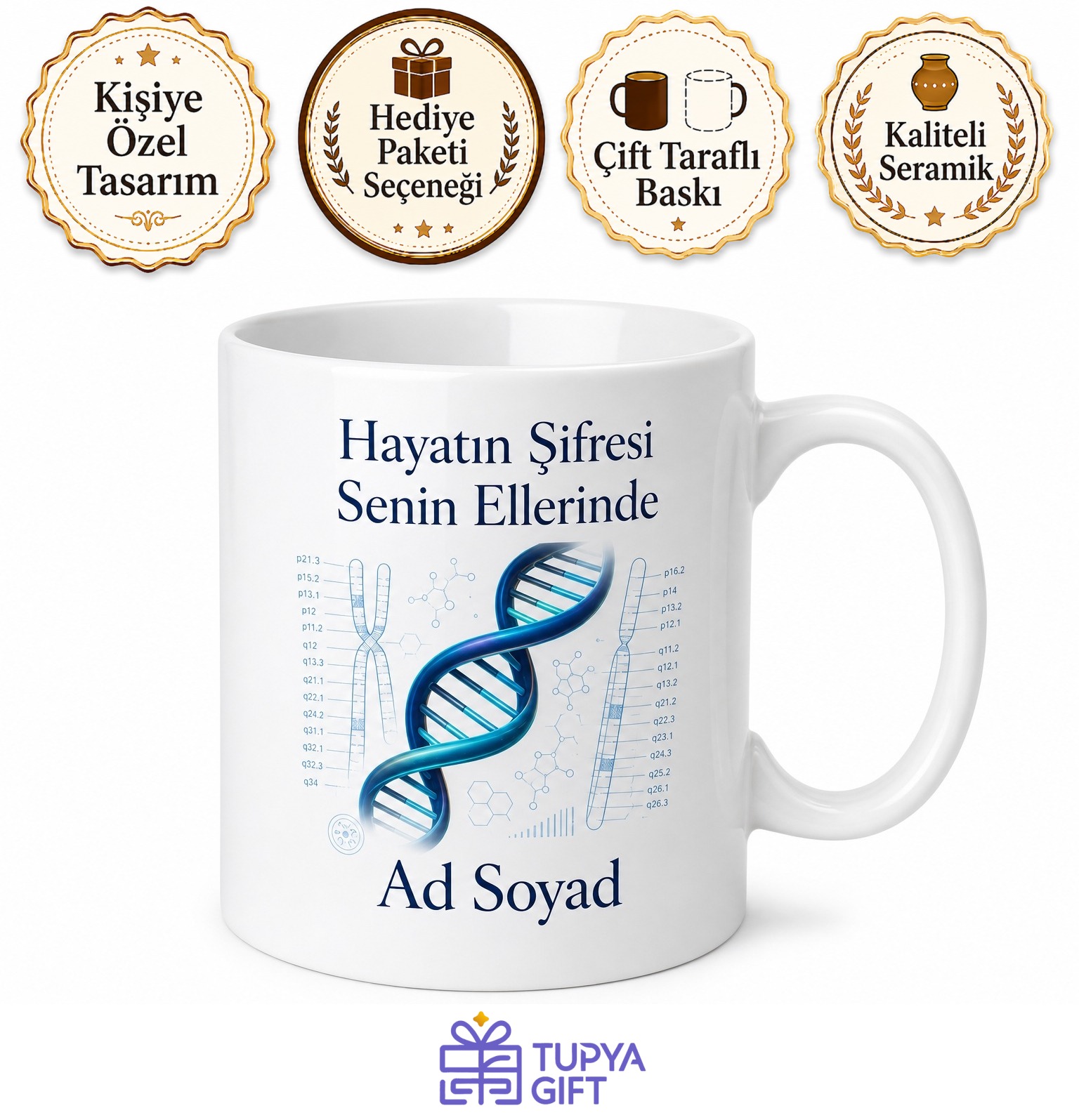 Genetik Uzmanına DNA Sarmalı Kromozom Haritası Gen Bilimi Hediye Kupa Bardak