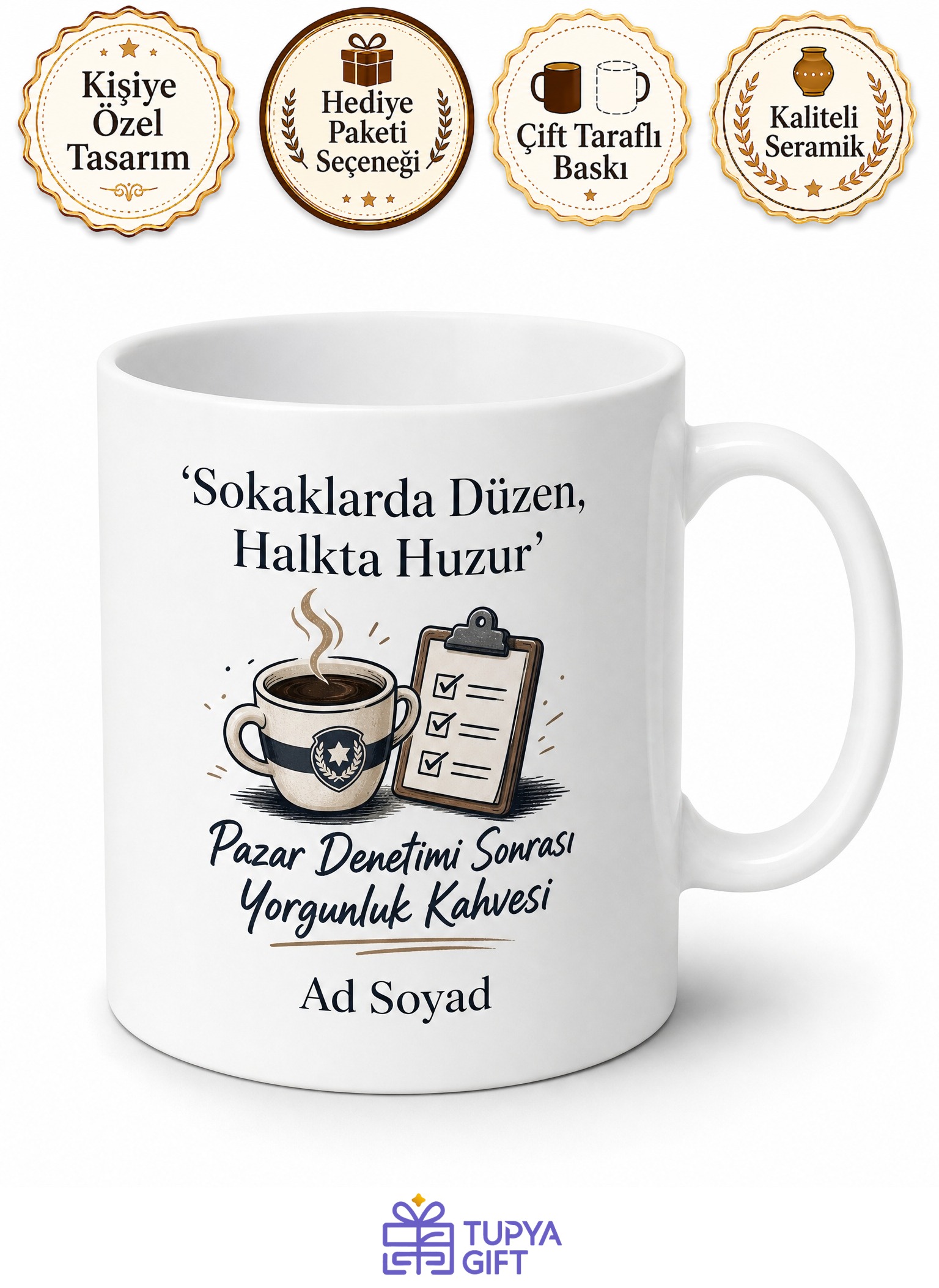 Zabıta Pazar Yeri Denetimi Sonrası Yorgunluk Kahvesi Kupa Bardak Hediye