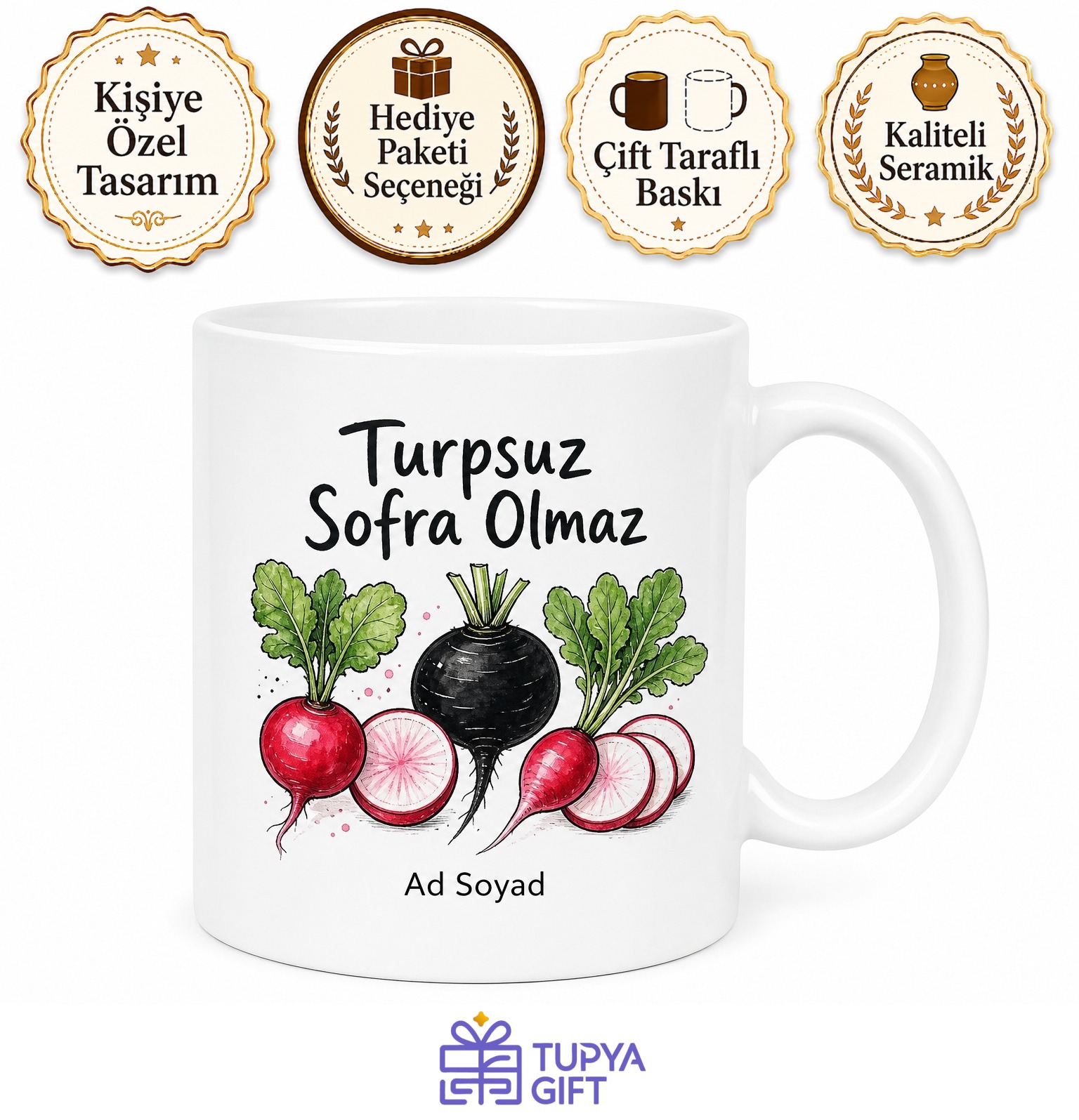 Turp Kullananlara Kırmızı Turp Siyah Turp Balık Yanı Turp Kupa Hediye Bardak