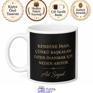 Siyah Mat Zemin Altın Harf Baskılı Lüks Kupa Bardak Özel Tasarım Hediye