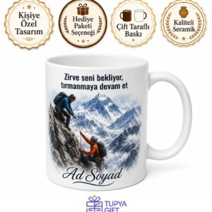Kaya Tırmanışı Dağcı Zirve Hedefleyenlere Everest Hayali Baskılı Porselen Kupa Bardak Hediye