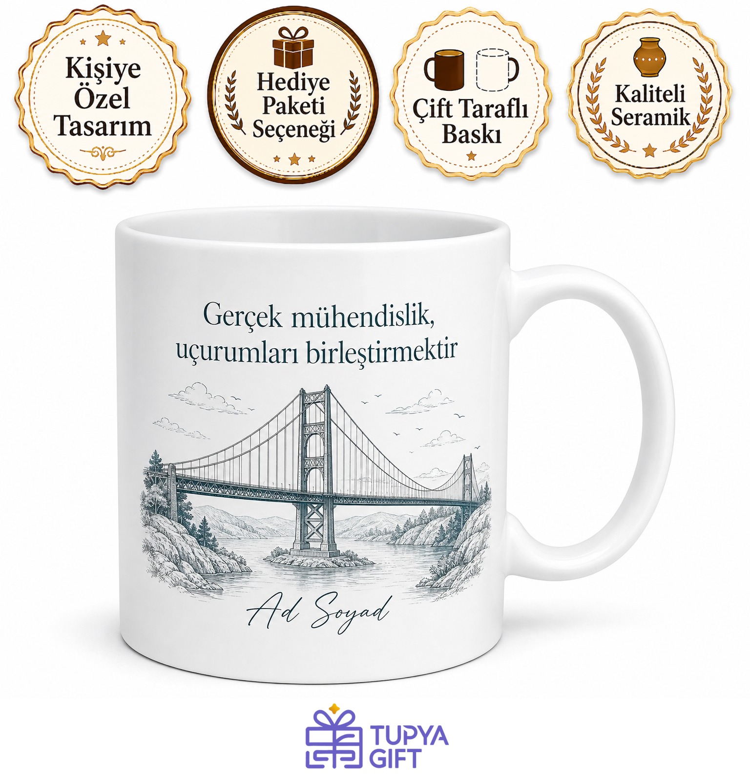 Dünya Köprü Günü Mimari Dehalara Özel Tasarım Porselen Kupa Bardak Hediye