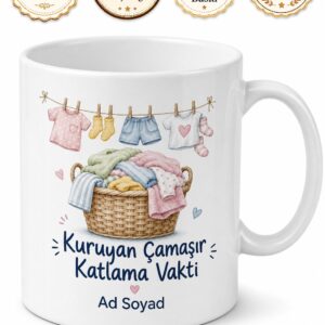 Çamaşır Toplayan Annelere Çamaşır Katlama Vakti Yazılı Kupa Bardak Hediye