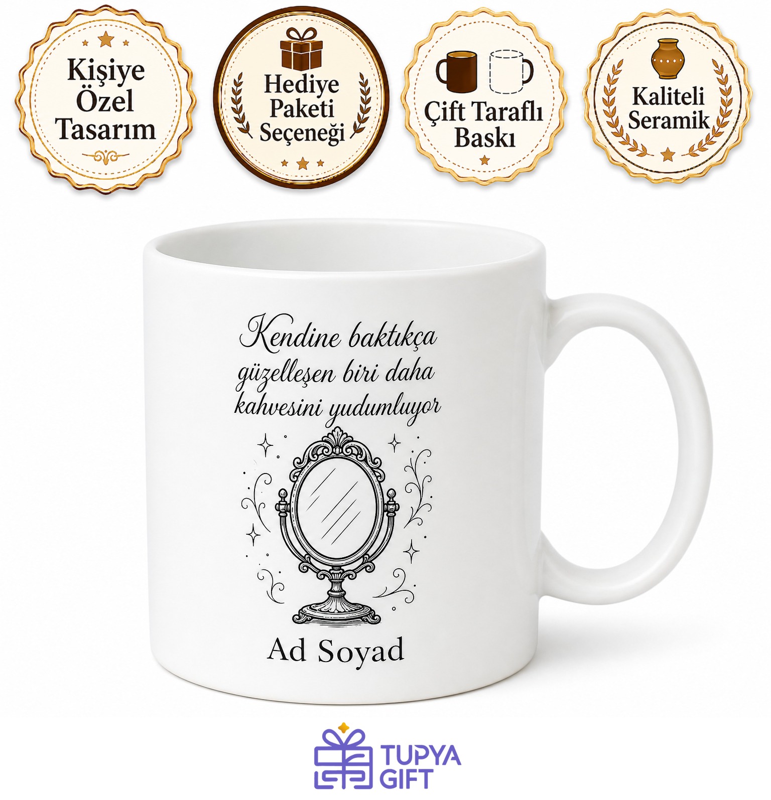 Ayna Kullananlara Özel Baskılı Kupa Bardak El Aynası Boy Aynası Hediye