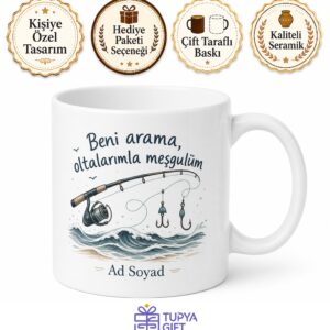 Balıkçı Temalı Esprili Hediyelik Kupa Olta Misina Deniz Kokusu Komik Bardak Hediye