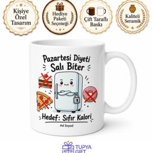 Pazartesi Diyeti Salı Bitenlere Hedef Sıfır Kalori Esprili Kupa Bardak Hediye