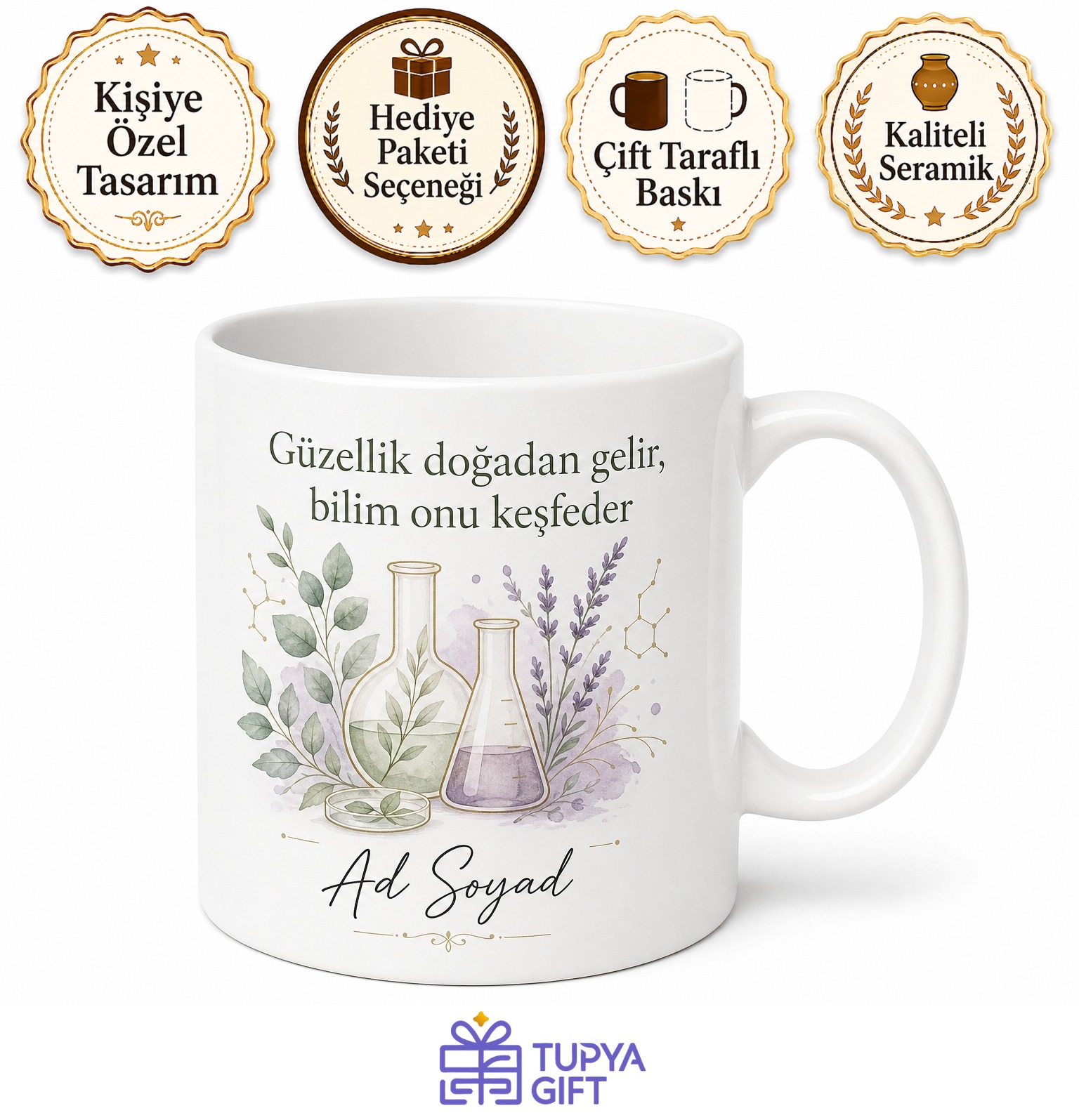 Kozmetik Doğal İçerik Anti-Aging Dermatolojik Test Temalı Porselen Kupa Bardak Hediye