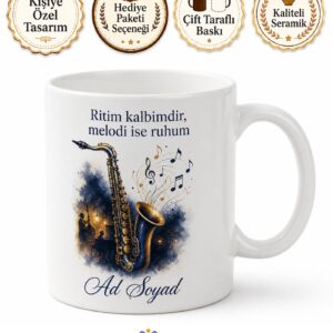 Caz Kulübü Saksafon Gece Melankolisi Ritim Temalı Porselen Kupa Bardak Hediye