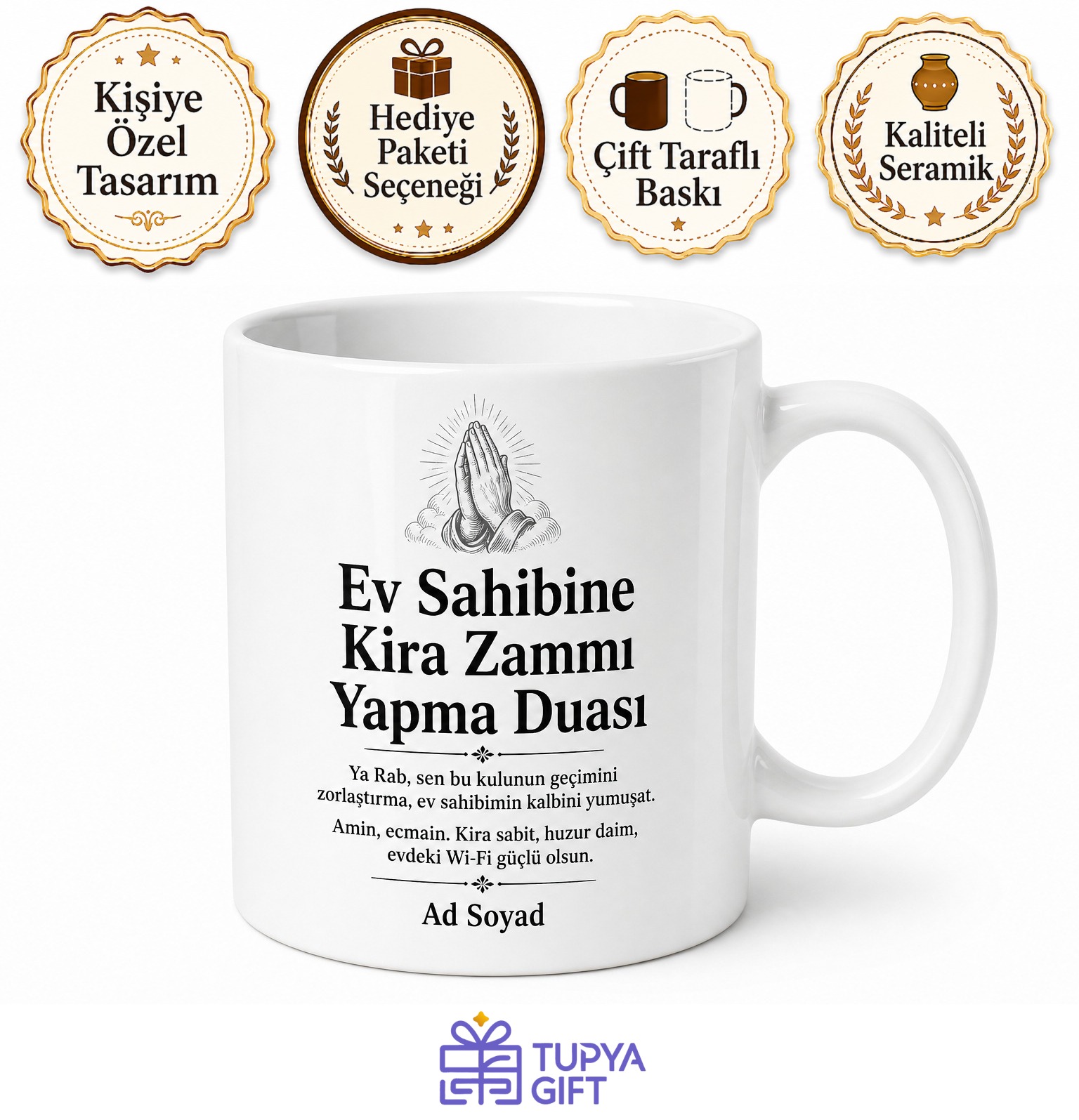 Ev Sahibine Kira Zammı Yapma Duası Esprili Çay Kahve Kupası Hediye Bardak