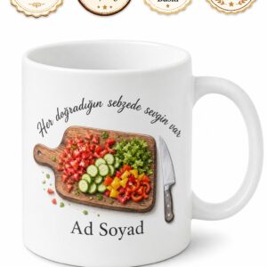 Salata Yapan Anneye Doğrama Tahtası Sağlıklı Öğün Kupa Bardak Hediye