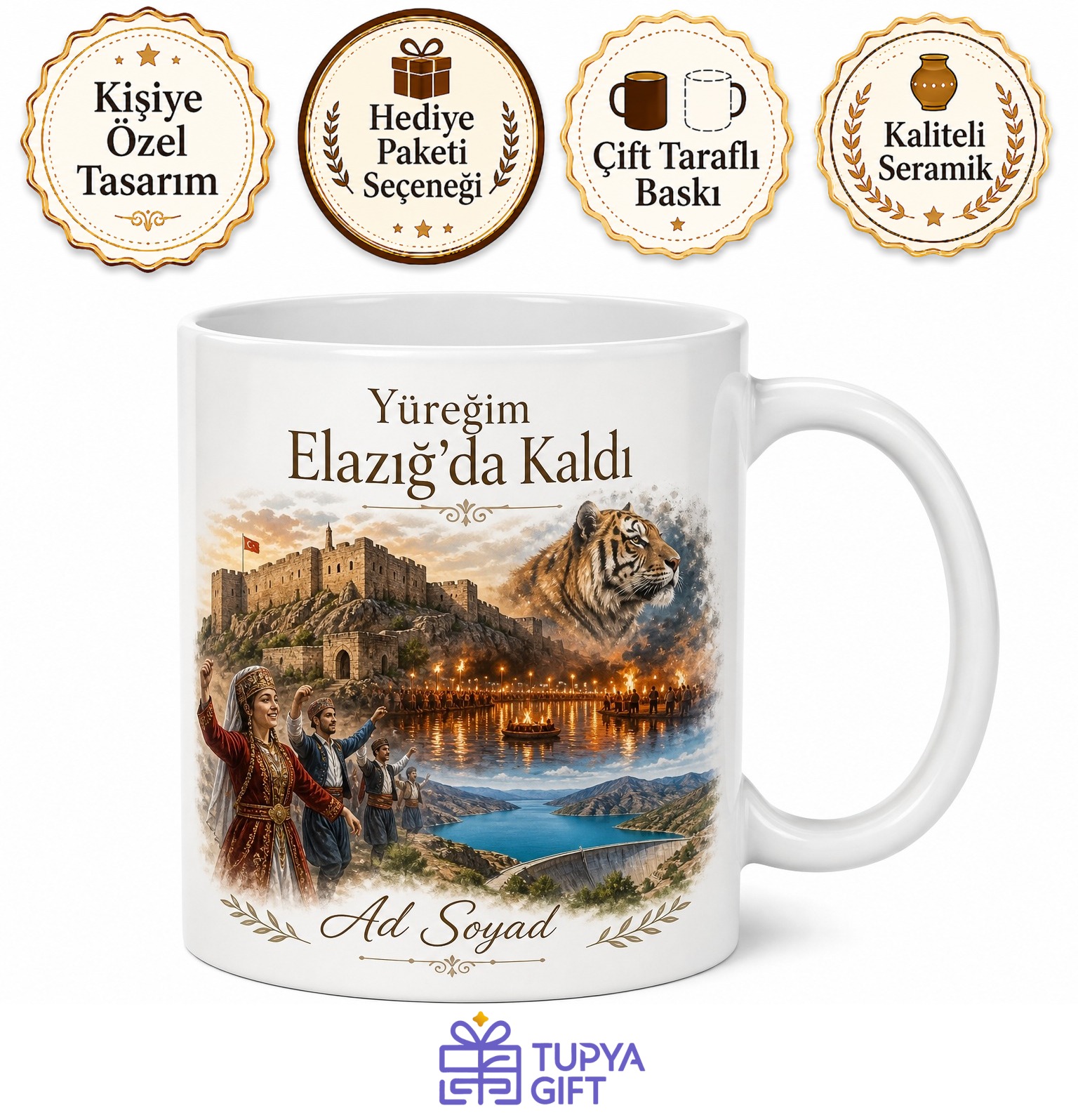 Elazığ Harput Kalesi Çayda Çıra Gakgoşlar Doğu Kaplanı Keban Baraj Gölü Kupa Bardak Hediye