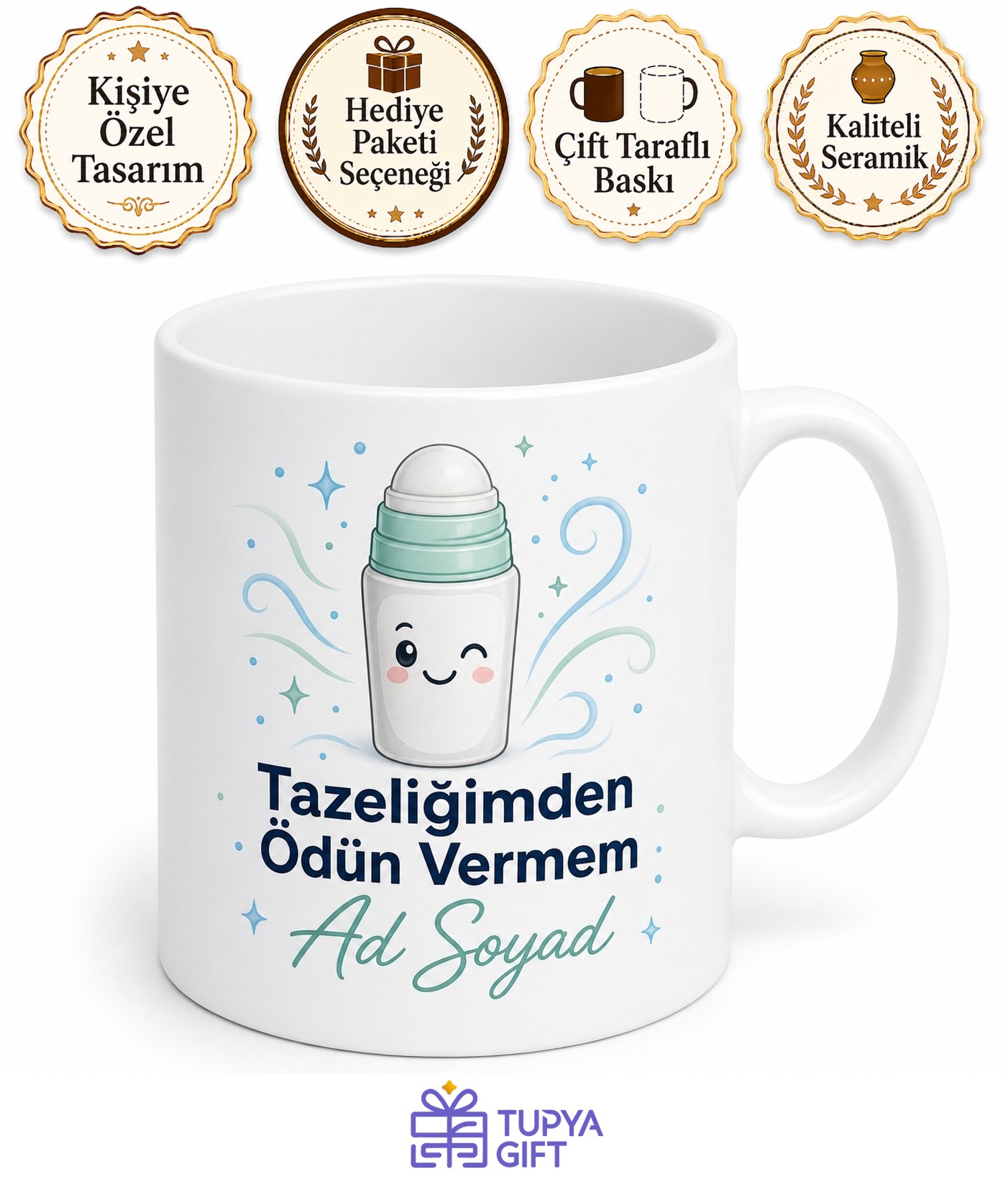 Deodorant Kullananlara Pudralı Roll On Ter Kokusu Gün Boyu Koruma Hediye Kupa Bardak