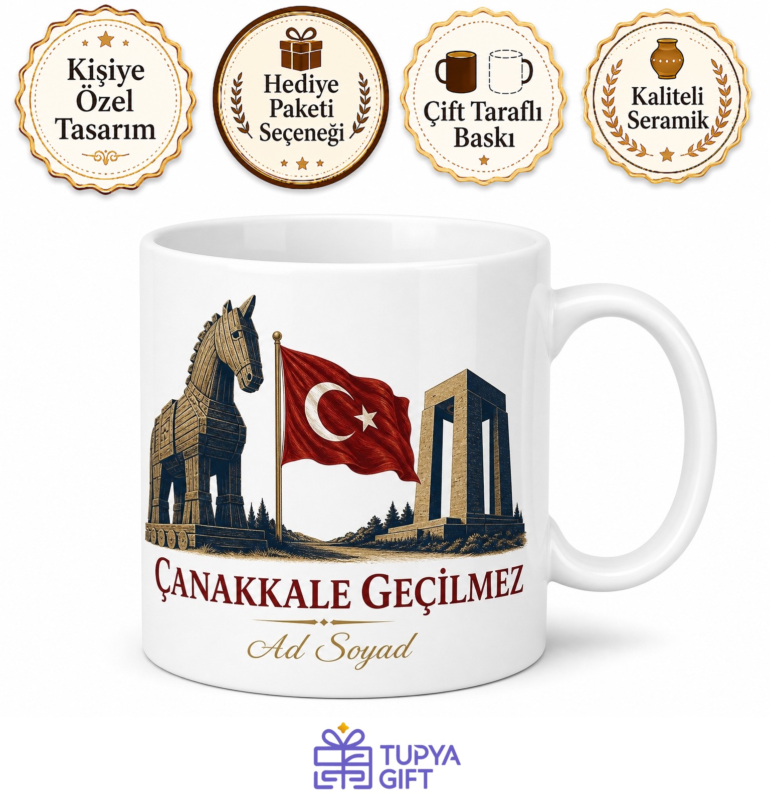 Çanakkale Truva Atı Şehitler Abidesi Geçilmez Vatan Gurur Kupa Bardak Hediye