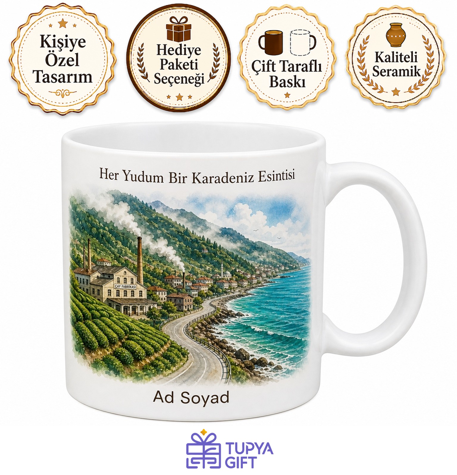 Rize Derepazarı Sahil Yolu Çay Fabrikaları Karadeniz Esintisi Kıyı Kasabası Çay Kupası Hediye