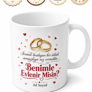 Evlilik Teklifi Hatırası Benimle Evlenir Misin Özel Tasarım Porselen Kupa Bardak Hediye