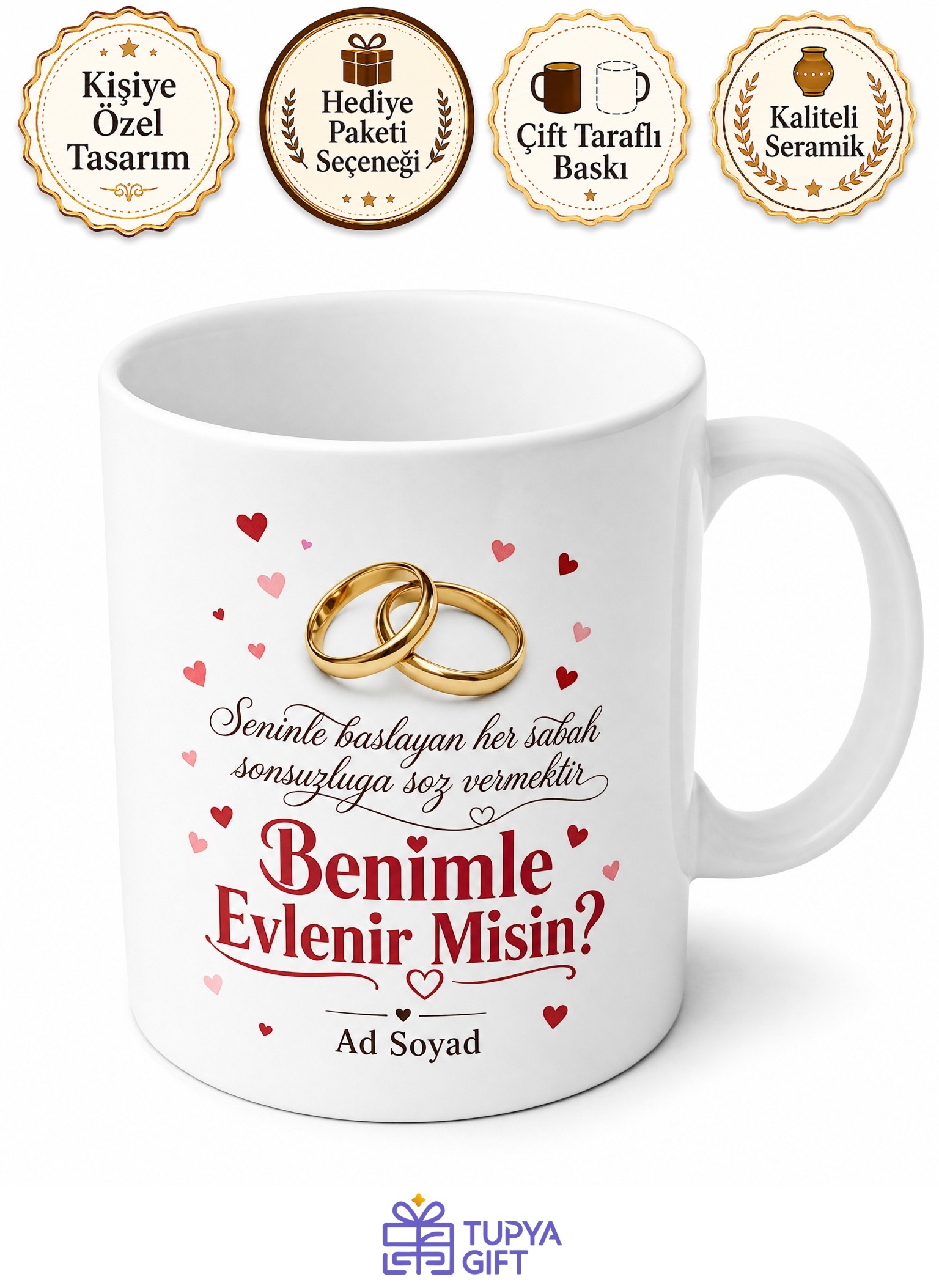 Evlilik Teklifi Hatırası Benimle Evlenir Misin Özel Tasarım Porselen Kupa Bardak Hediye