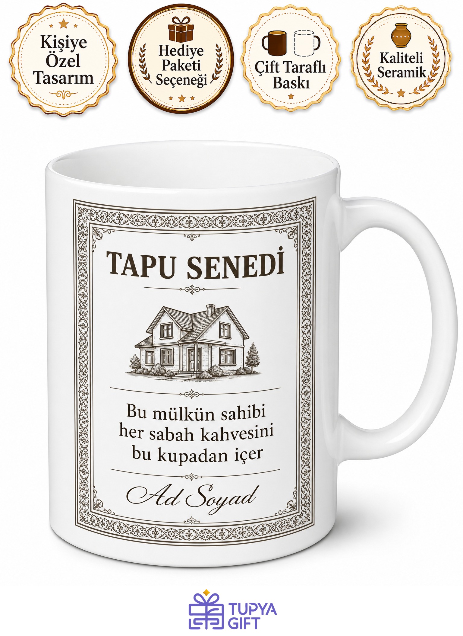 Tapu Senedi Görünümlü Yeni Ev Alanlara Esprili Hediyelik Kahve Kupası Bardak