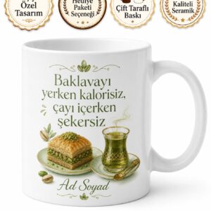 Antep Baklavası Yanında Şekersiz Çay İçenlere Fıstık Yeşili Kupa Bardak Hediye