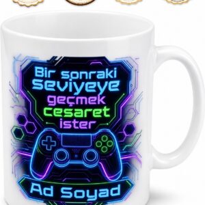 Fütüristik Neon Çizgilerle Tasarlanmış Oyuncu Kahve Kupası Gamer Hediye Bardak