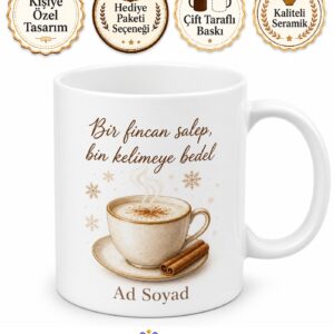 Salep İçenlere Tarçınlı Salep Kış Gecesi İçeceği Kupa Bardak Hediye