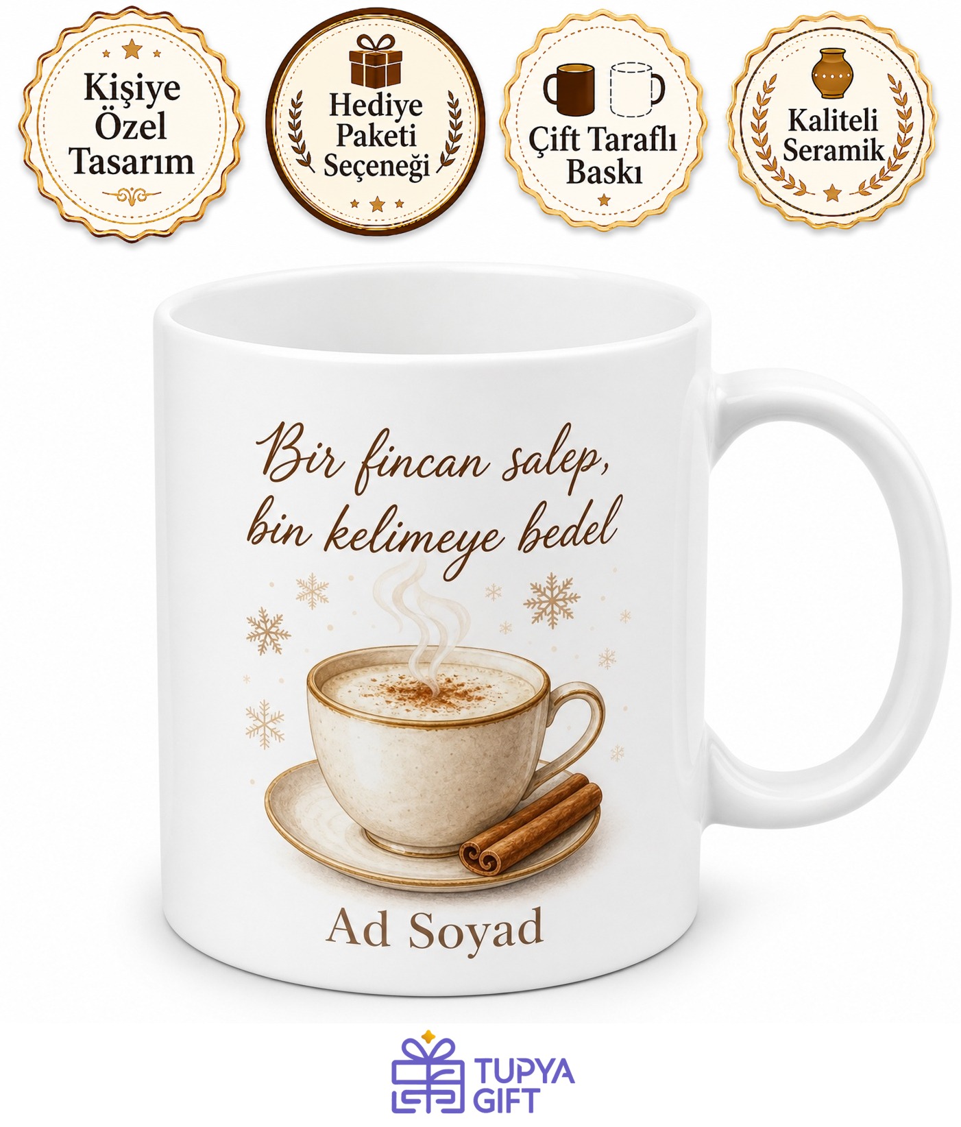 Salep İçenlere Tarçınlı Salep Kış Gecesi İçeceği Kupa Bardak Hediye