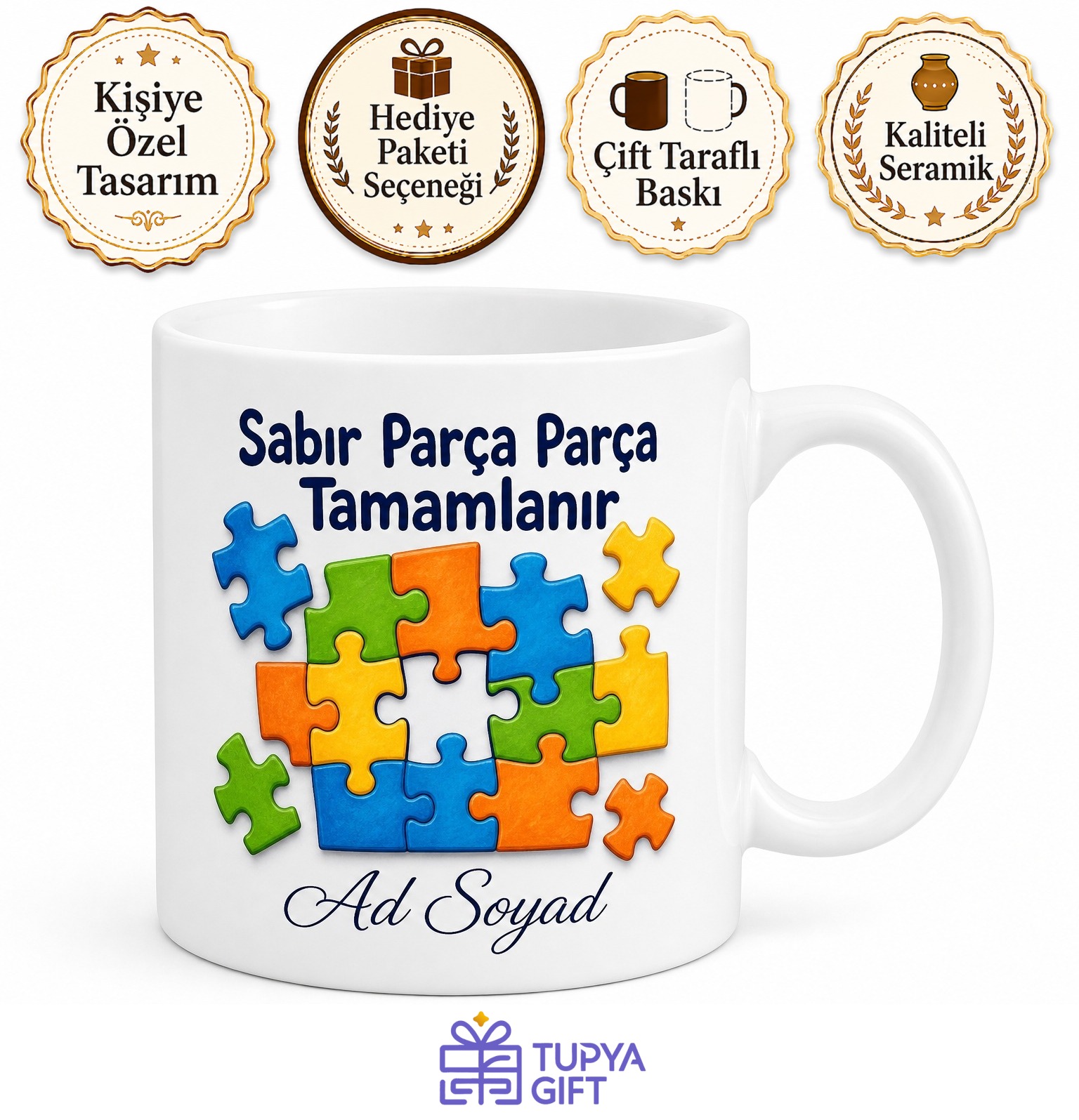 Puzzle Severlere Bin Parçalık Sabır Eksik Parça Stresi Çerçeveleme Kupa Hediye Bardak