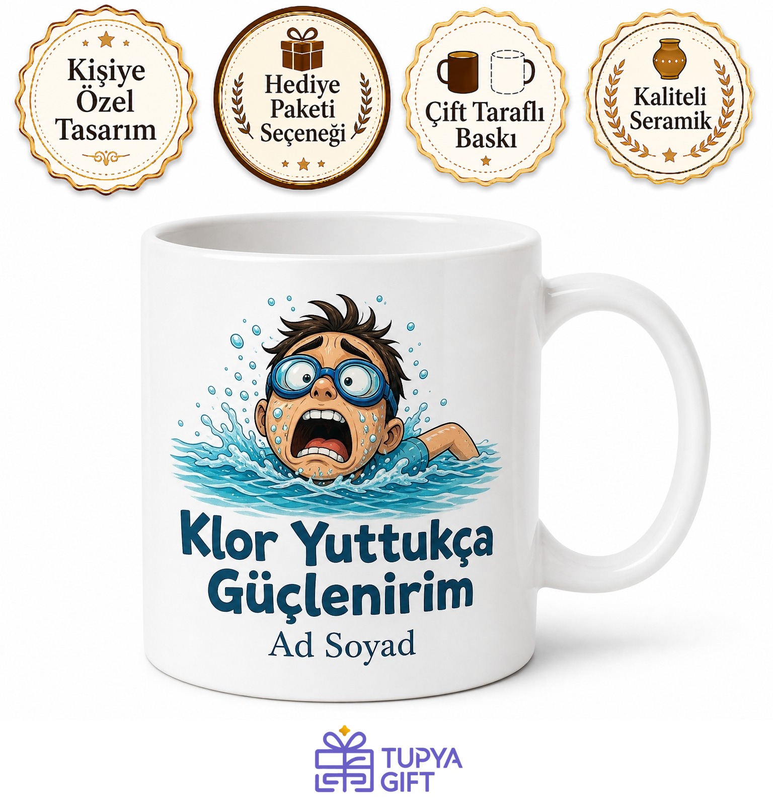 Klor Yutan Acemi Yüzücüye Su Kuşu İroni Hediyesi Kupa Bardak Komik Hediye