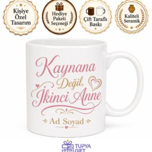 Kaynana Değil İkinci Anne Yazılı Porselen Kahve Kupası Hediye Bardak