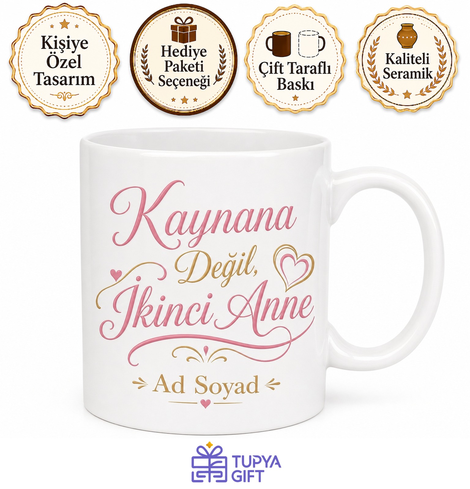 Kaynana Değil İkinci Anne Yazılı Porselen Kahve Kupası Hediye Bardak