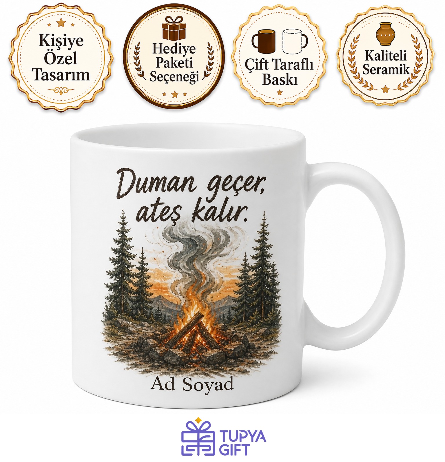 Kamp Ateşi Duman Altı İsli Orman Kupası Kamp Hediye Bardak